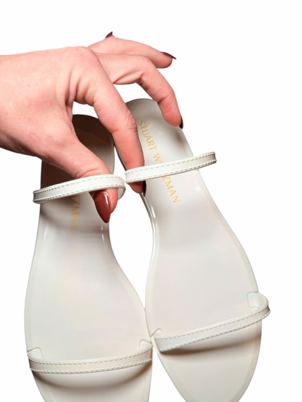 Stuart Weitzman Sawyer Jelly Sandals Sz 11 White Minimal Strappy Flat Slide - Picture 11 of 11